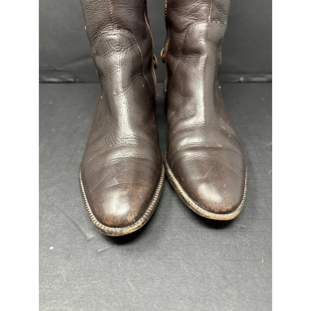 Michael Michael Kors Carney‎ Leather Studded Riding Boots Coffee Brown Sz 6.5